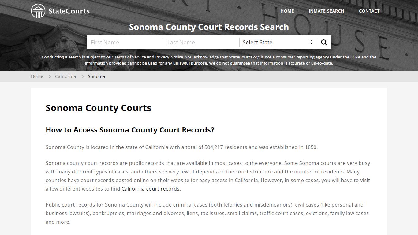 Sonoma County, CA Courts - Records & Cases - StateCourts
