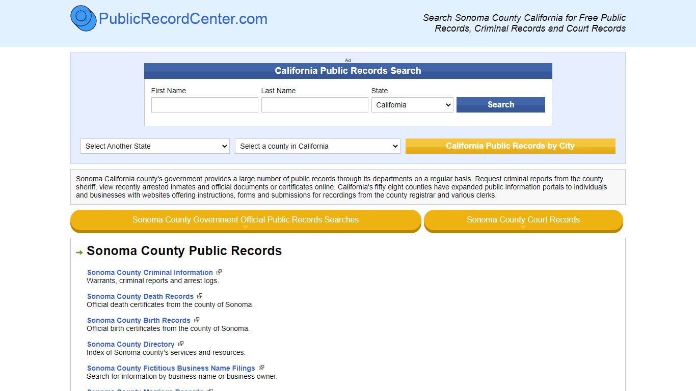Sonoma County California Free Public Records - Court ...